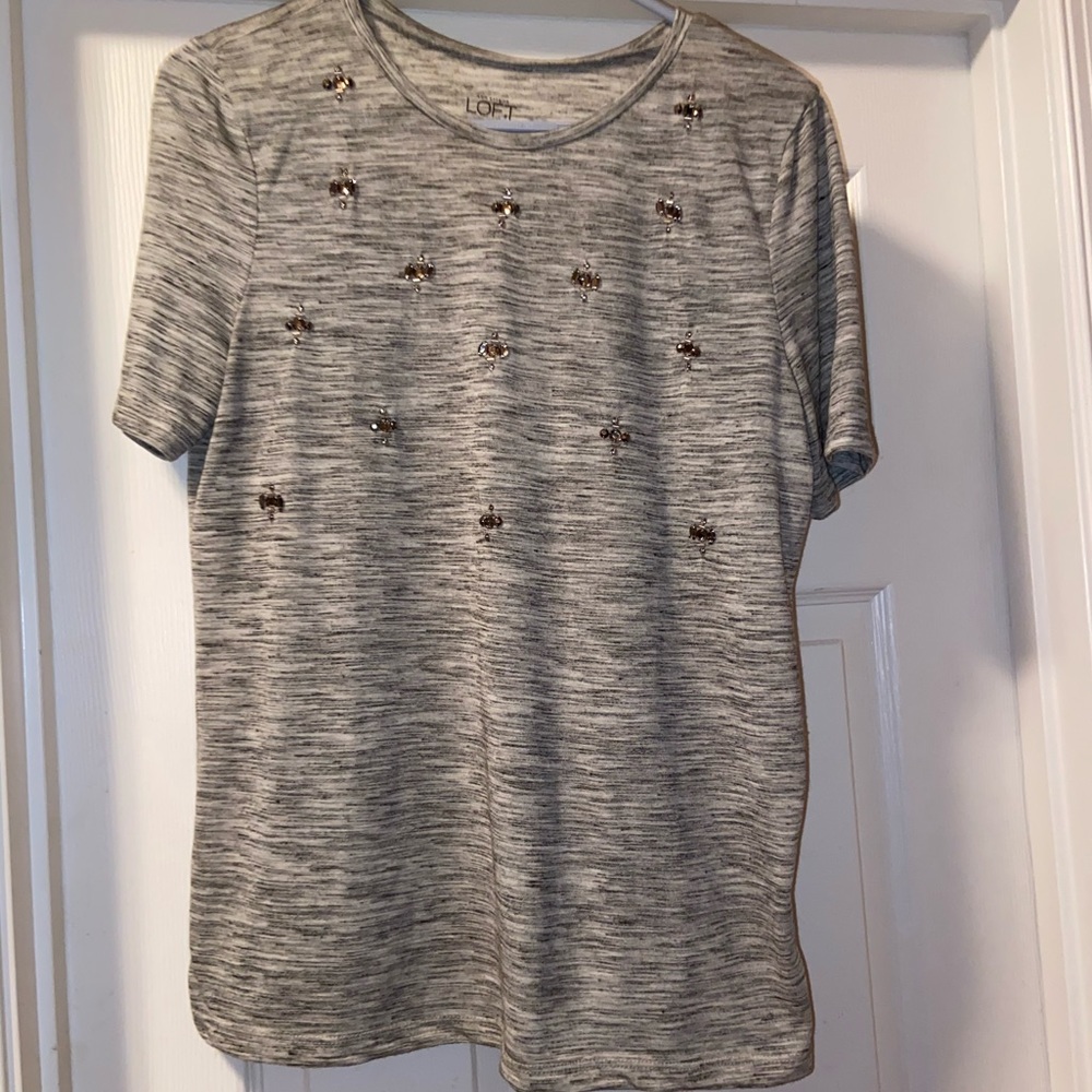 Loft beaded gray & silver shirt size Medium